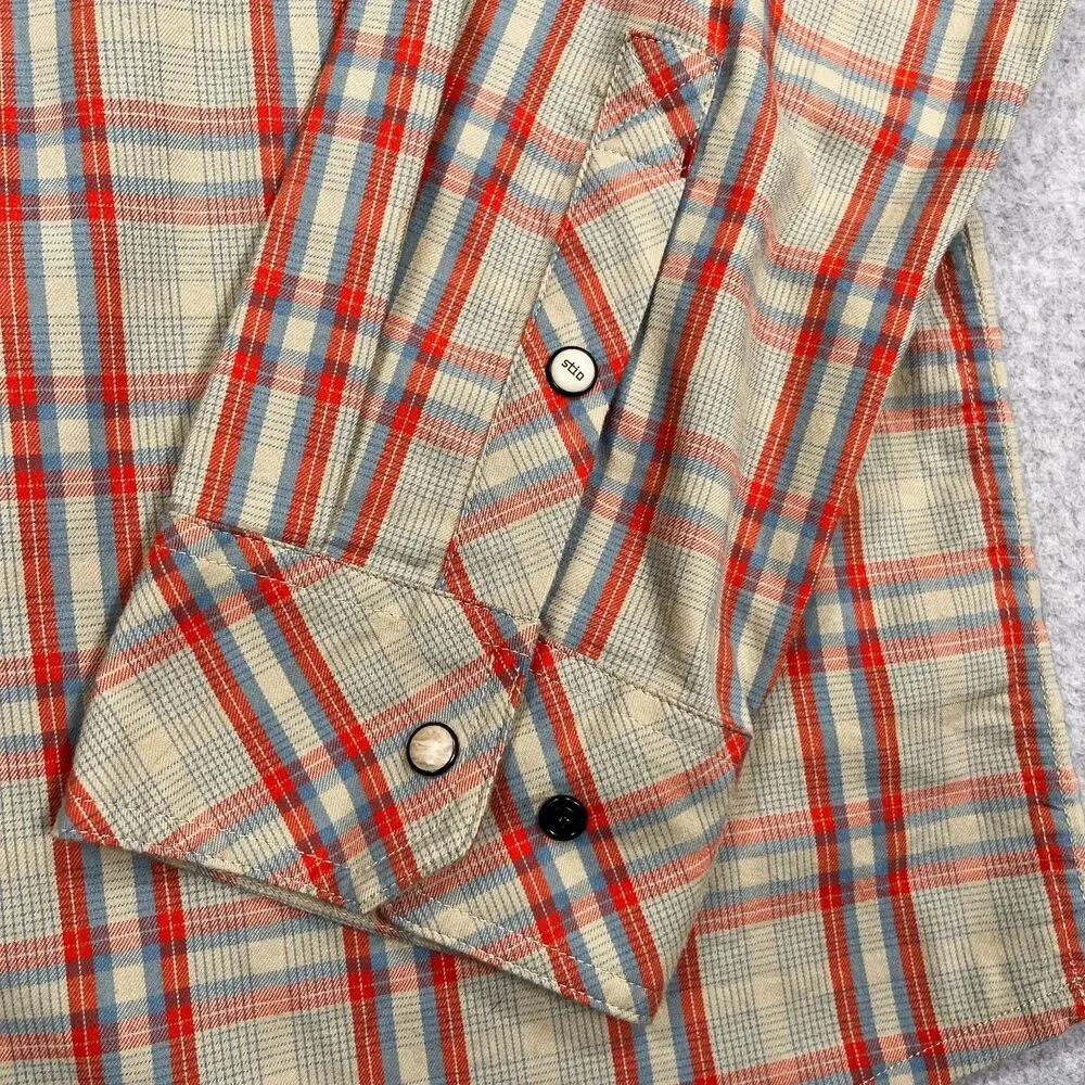 Stio Shirt Mens 2XL Hayden Orange Plaid Flannel Western Pearl Snap Long Sleeve - Picture 8 of 12
